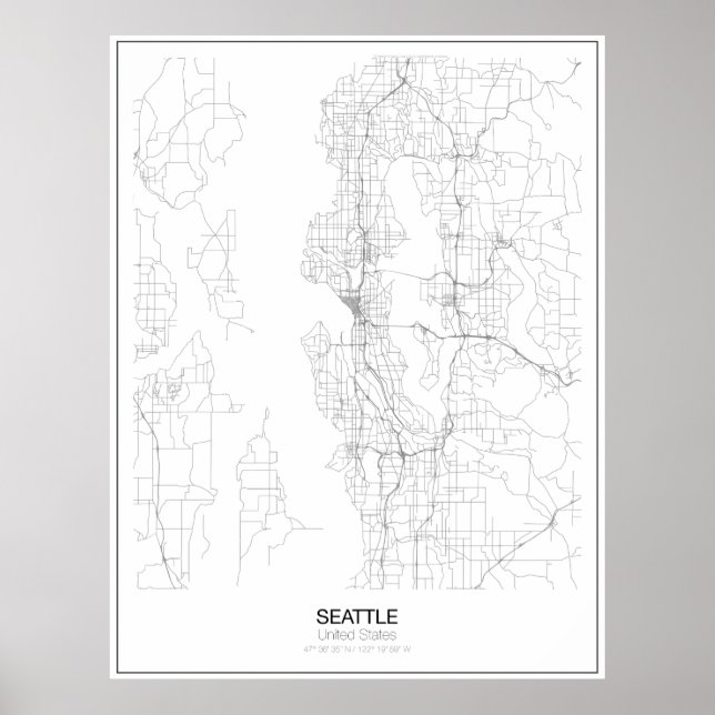 Póster Seattle, United States Minimalist Map Poster (Frente)