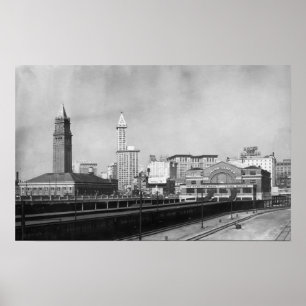 Póster Seattle, WA - centro ferroviario de Seattle y