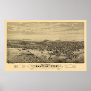 Póster Seattle, WA Panoramic Map - 1878