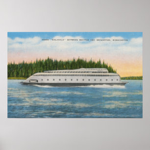 Póster Seattle, WA - View of Kalakala Ferry on Puget