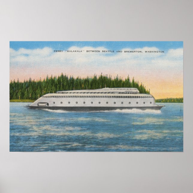 Póster Seattle, WA - View of Kalakala Ferry on Puget (Frente)