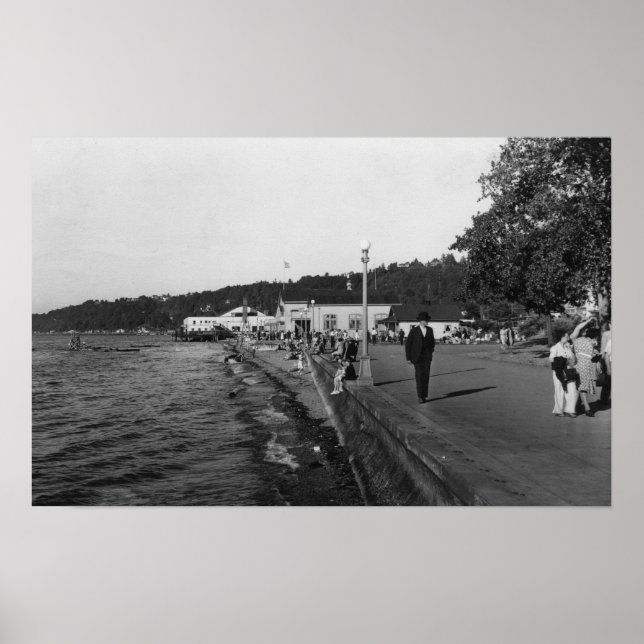 Póster Seattle, WAAlki Beach Waterfront View (Frente)