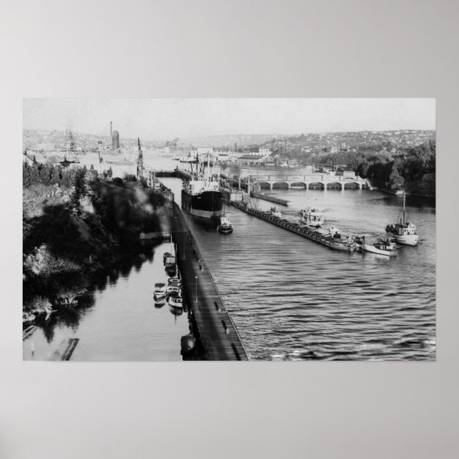 Póster Seattle, WABallard Locks Ship Canal Photograph (Frente)