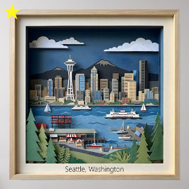 Póster Seattle Washington America Layered Paper Art