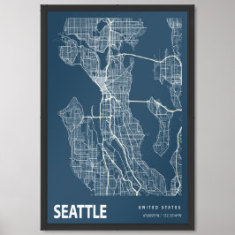 Póster Seattle Washington Blueprint City Map Vintage