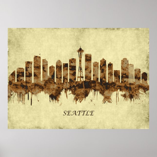 Póster Seattle Washington Cityscape (Frente)