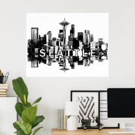 Póster Seattle, Washington en blanco y negro