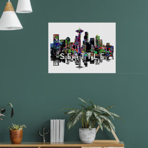 Póster Seattle, Washington en grafiti