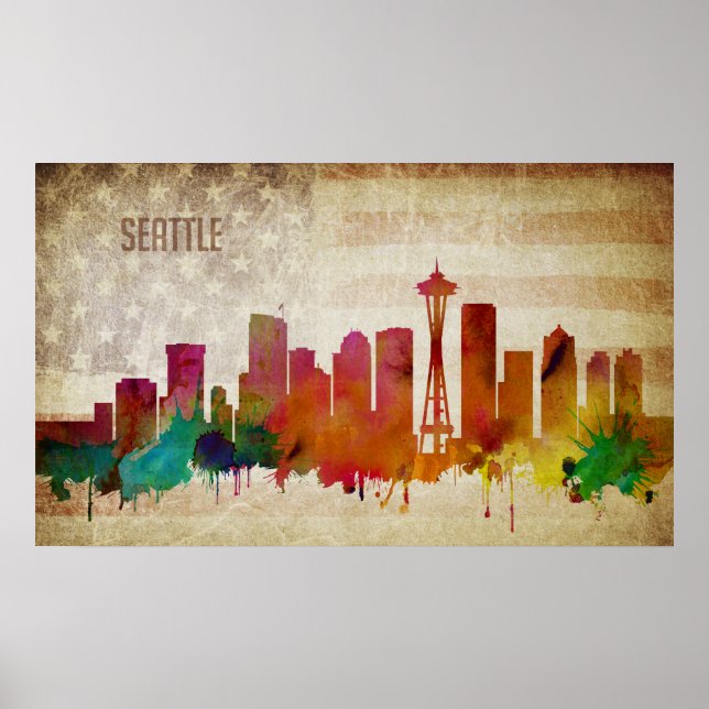 Póster Seattle, Washington | Esquina acuática de la ciuda (Frente)