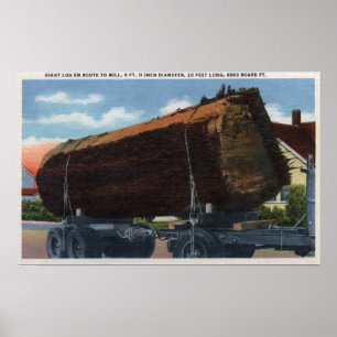 Póster Seattle, Washington Giant Log en ruta a Mill