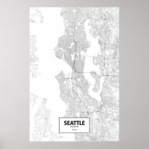 Póster Seattle, Washington (negro sobre blanco)