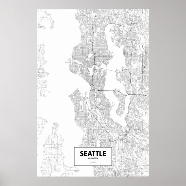 Póster Seattle, Washington (negro sobre blanco) (Frente)