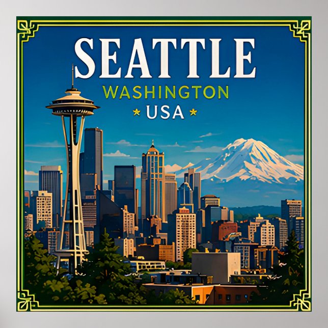 Póster ☕ Seattle Washington Recuerdo Desde Space Needle ☕ (Frente)