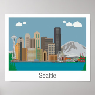 Póster Seattle, Washington Skyline Print - Poster/lienzo