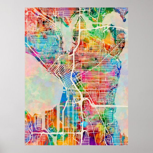 Póster Seattle Washington Street City Map (Frente)