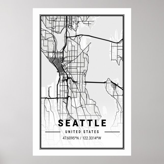 Póster Seattle Washington USA Travel City Map (Frente)