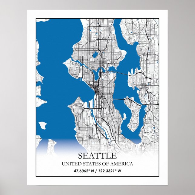 Póster Seattle Washington USA Travel City Map (Frente)