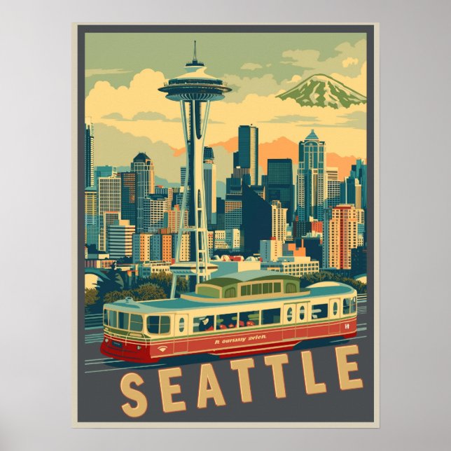 Póster Seattle, Washington Vintage (Frente)