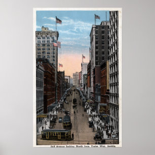 Póster Seattle, Washington - Vista norte de la segunda