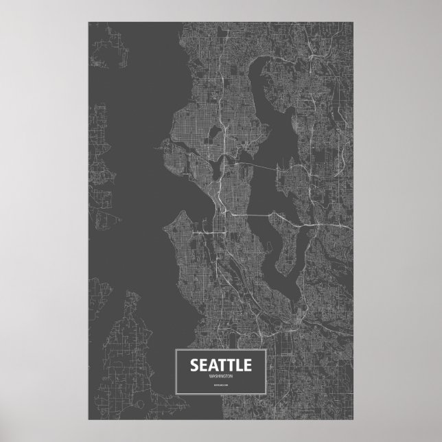 Póster Seattle, Washington (white on black) (Frente)