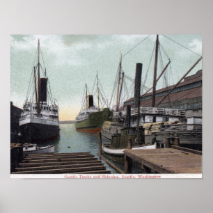 Póster Seattle, WashingtonView del muelle y de las naves