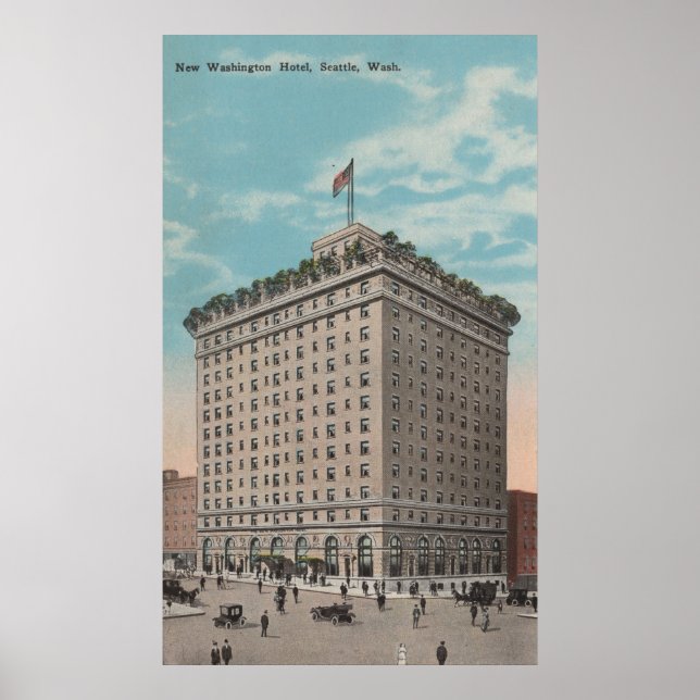 Póster Seattle, WAView del Washington Hotel (Frente)