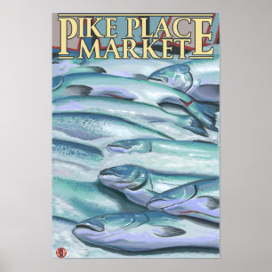 Póster SeattleFish en el hielo en el mercado de lugar de