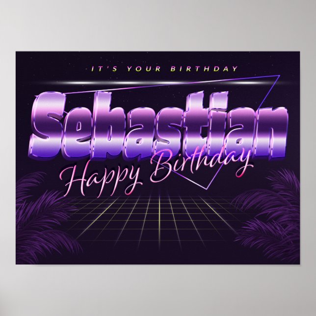 Póster Sebastian Name Vorname retro Poster Geburtstag (Frente)