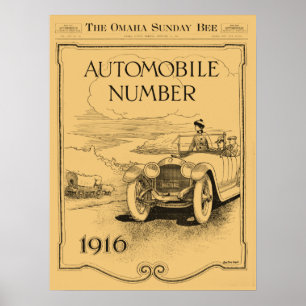 Póster sección de automóviles Omaha Daily Bee de la antig
