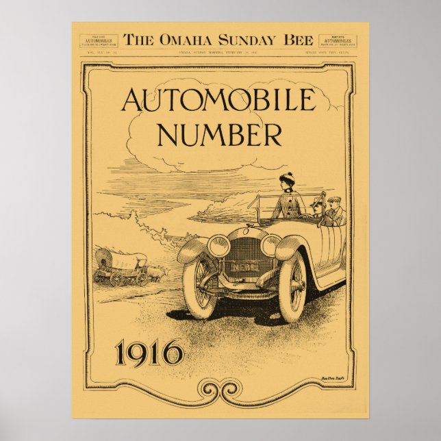Póster sección de automóviles Omaha Daily Bee de la antig (Frente)