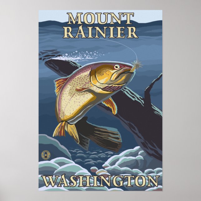Póster Sección de pesca de trucha - Monte Rainier, (Frente)
