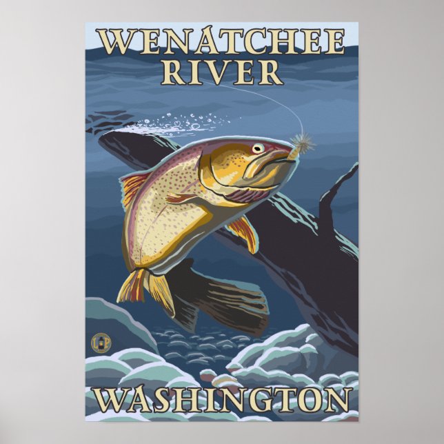Póster Sección de Pesca de Trucha - Río Wenatchee, W (Frente)