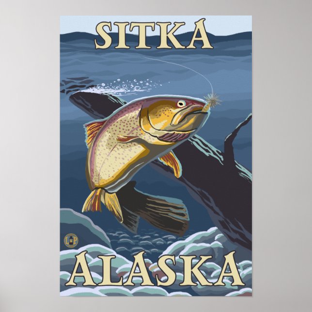 Póster Sección de Pesca de Trucha - Sitka, Alaska (Frente)