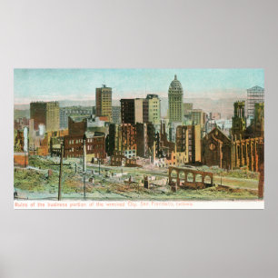 Póster Sección del negocio en ruinas después del fuego