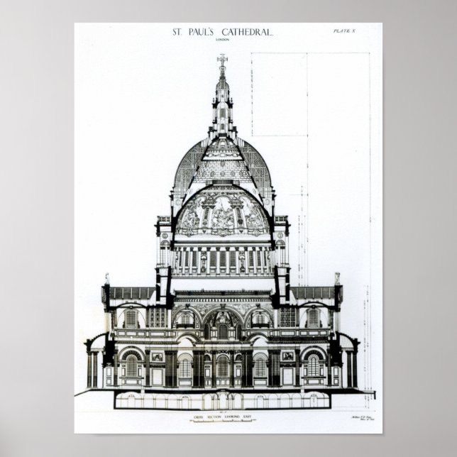 Póster Sección transversal de la Catedral de San Pablo (Frente)