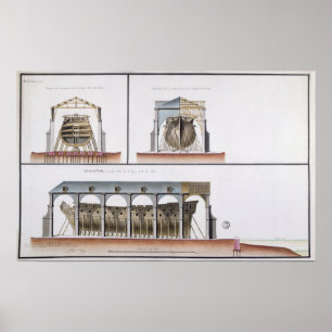 Póster Sección transversal y elevación de un buque, 1776