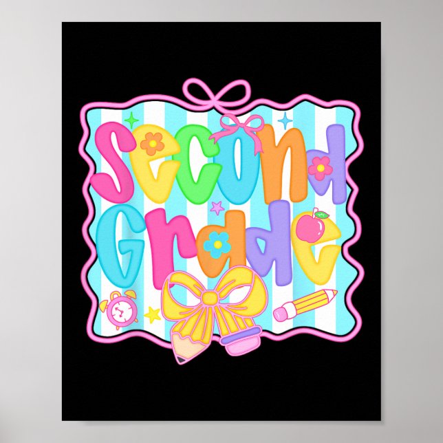Póster Second Grade Girls Back To School Bow Cute Coquett (Frente)