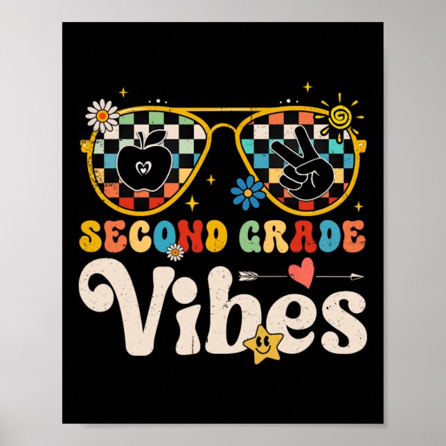 Póster Second Grade Vibes - 2nd Grade Team Retro 1st Day  (Frente)