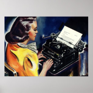 Póster Secretaria Ejecutiva de Negocios Vintage Escribien