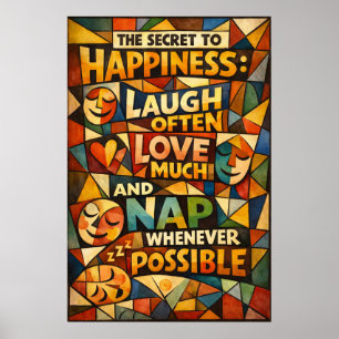 Póster Secreto De La Felicidad Reír Amar Dormir Vidrio Es