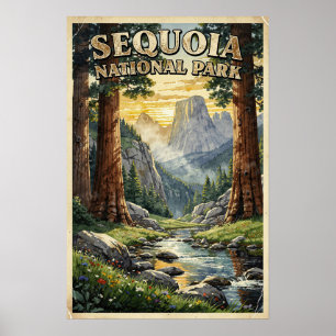 Póster Secuoya Parque Nacional Watercolor Retro