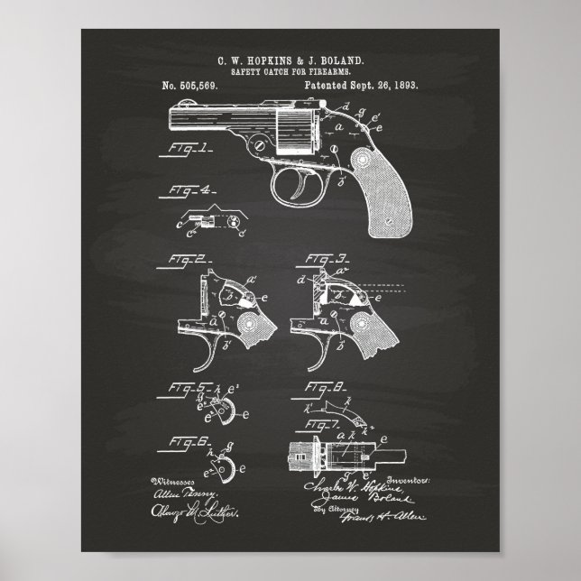 Póster Security Catch Firearms 1893 Patent Art Chalkboard (Frente)