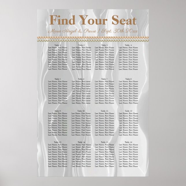 Póster Seda blanca con placa de asiento de Perlas Naranja (Frente)