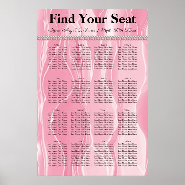 Póster Seda rosa brillante con asiento de Perlas Blancas (Frente)