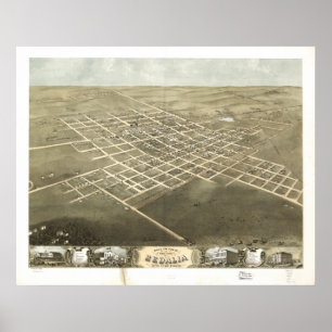 Póster Sedalia Missouri 1869 Mapa Panorámico Antiguo