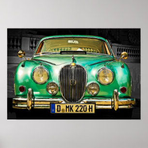 Póster Sedán verde metálico clásico de Jaguar