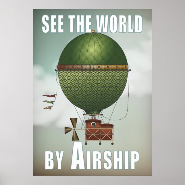 Póster See the World Airship Citronnier Steampunk Travel (Frente)