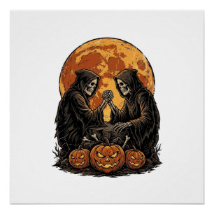Póster Segadoras Vintage de Halloween Diseño Vectorial de