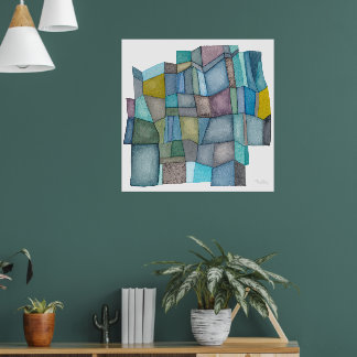 Póster Segmented Cool Hues Watercolor Art