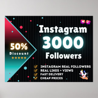 Póster Seguidores de Instagram 3000 | Comprar seguidores 